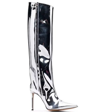 Lyla Knee High Boots - Silver