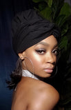 Black Zeta Phi Beta Slip On satin lined headwrap and Mask