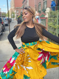 Yellow Floral Maxi Skirt & Small Headwrap ( no bag ) (REGULAR + PLUS)