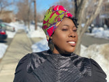 Meesha  Gold Print Slip On satin lined headwrap (spring collection)