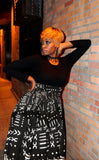 Black and White Print Skirt and Headwrap Set (no bag) (REGULAR + PLUS)