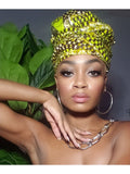 Sky Gye Nyame Gold Print Slip On satin lined headwrap and Mask (spring collection)