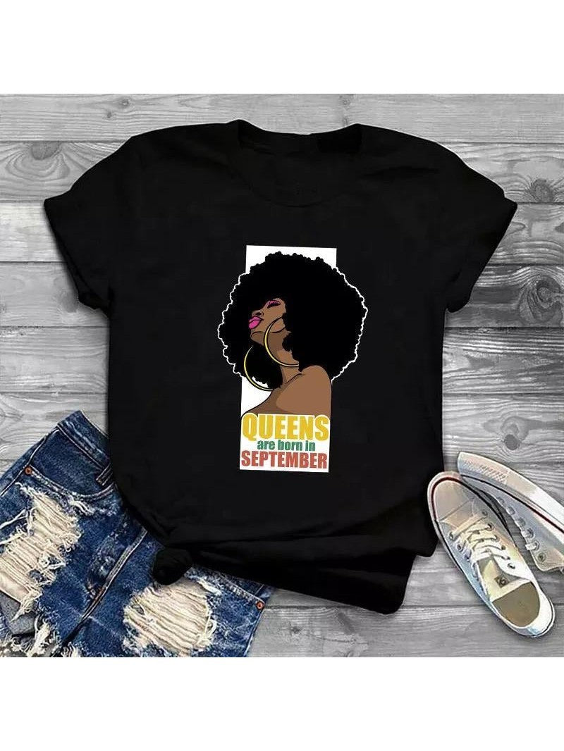Queens Are Born In September Black T Shirt Glamorous Chicks Headwraps