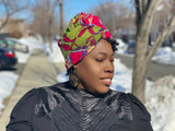 Meesha  Gold Print Slip On satin lined headwrap (spring collection)