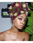 Sabra Gye Nyame Gold Print Slip On satin lined headwrap (spring collection)