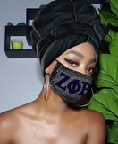 Black Zeta Phi Beta Slip On satin lined headwrap and Mask