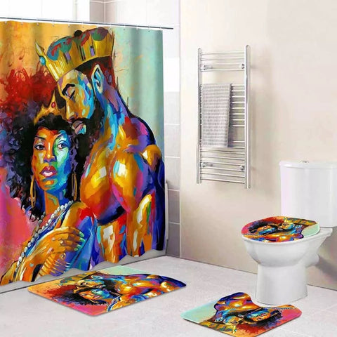 African Print Curtain and Bathroom Set