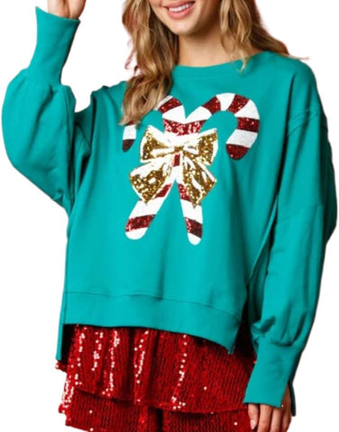 Green cane Christmas sweater