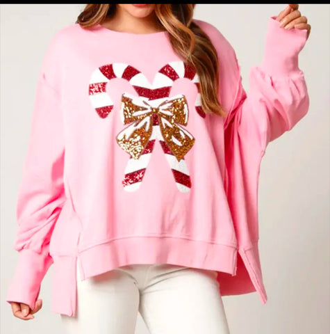 Pink Cane Christmas sweater