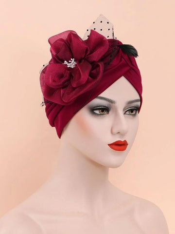 Classic Red Flower Pre Tied Headwrap