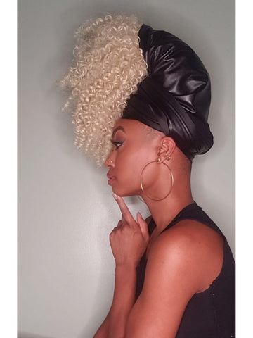Black Full Satin Head Wrap for Natural Curly Hair