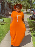 Orange maxi faith  dress  LONG SLEEVE no bag) (best seller)