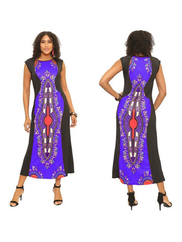 Purple Ankle Length Sleeveless Dashiki Dress