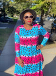 Pink & blue cheetah Print maxi  dress (Fall best seller) ( REGULAR + PLUS)