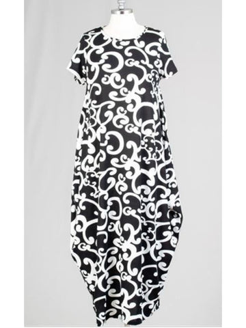 Black and White Print Long Ankara Ruffle Tiered Dress
