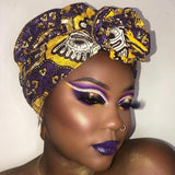 Mel Limited Edition Holiday Gold Print Slip On satin lined Headwrap and 5th Ave Lipstick Combo