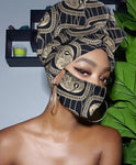 Black and Gold Slip On satin lined headwrap