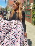 Colored Polka Midi Skirt, Small Headwrap & Bag Set