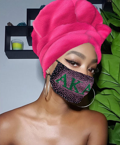 Pink AKA Slip On satin lined headwrap and Mask