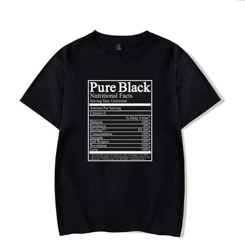 Pure Black Nutritional Facts Print T-shirt