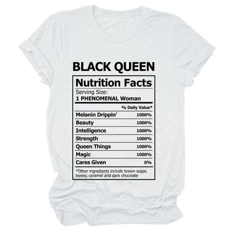Black Queen Nutrition Facts White T-shirt