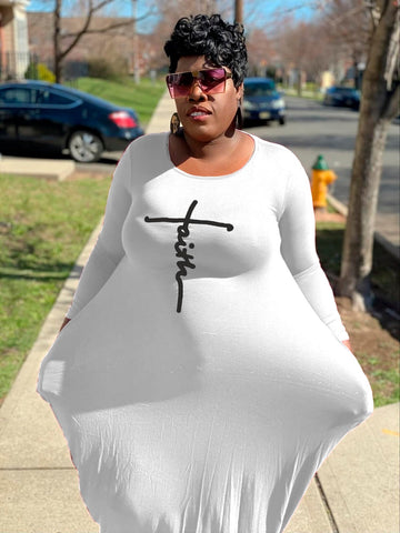 White Faith Long Sleeve Maxi Dress (no bag)