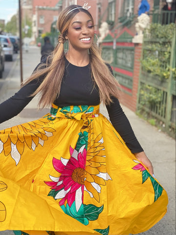 Yellow Floral Maxi Skirt & Small Headwrap ( no bag ) (REGULAR + PLUS)