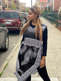 Black and White African Print Side Split Dress ( no bag )