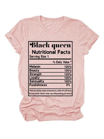 Black Queen Nutritional Facts Light Pink T-shirt