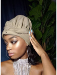 Khaki Slip On satin lined headwrap