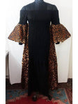 Cheetah Print Smoked Dress With Ruffle Sleeve and Headwrap (no bag)