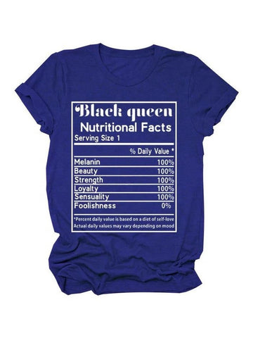 Black Queen Nutritional Facts Blue T-shirt