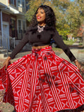 Red and White Print Maxi Skirt & Headwrap Set ( with bag )
