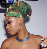 Joy Army Print Slip On satin lined headwrap