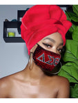 Red Delta Sigma Slip On satin lined headwrap and Mask