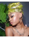 Sky Gye Nyame Gold Print Slip On satin lined headwrap and Mask (spring collection)
