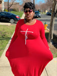 Red Faith Long Sleeve Oversized-Plus Size Maxi Dress (no bag)
