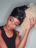 Faux Leather Black Stretched Satin Lined Head Wrap