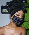 Black Zeta Phi Beta Slip On satin lined headwrap and Mask