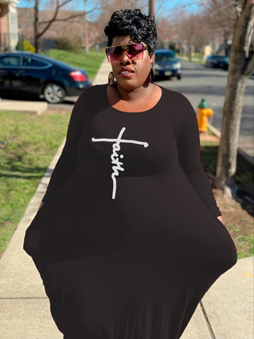 Black Faith Long Sleeve Maxi Dress (no bag)
