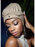 Khaki Slip On satin lined headwrap