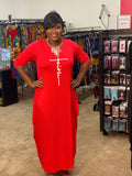 Zasha Red Faith Long Sleeve Oversized Maxi Dress (no bag)
