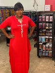Zasha Red Faith Long Sleeve Oversized Maxi Dress (no bag)